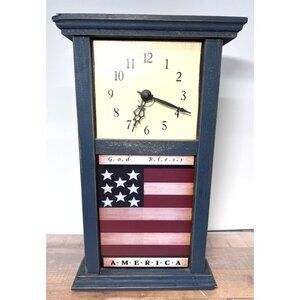 Rustic Patriotic Wooden Tabletop Clock With American Flag Design
